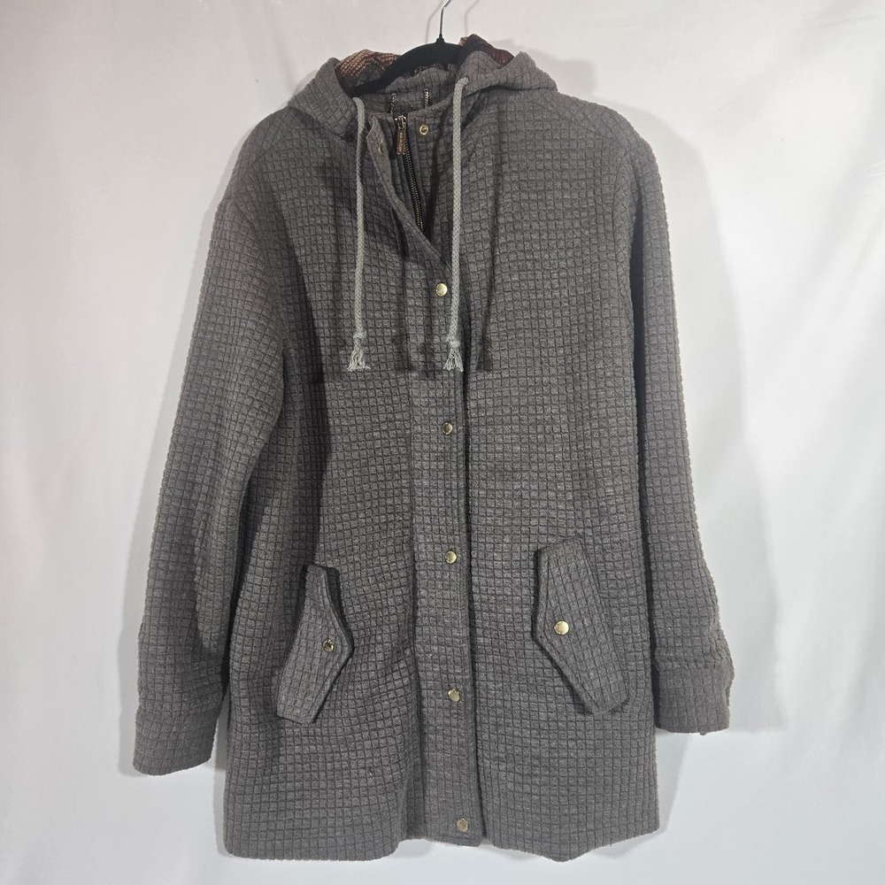 Whitney Eve Women's L Gray Textured Hooded Jacket Zip Snap Drawstring Coat